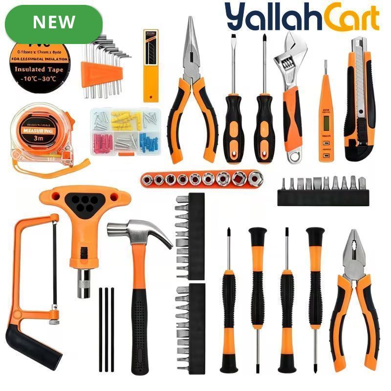 80pcs Multi Purpose Hand Tool Kit - Black & Orange, Carbon Steel Hardware Tools, Screwdriver, Socket Set, Wrench, Pliers, Complete Home & Office Repair Kit with Solid Storage Box