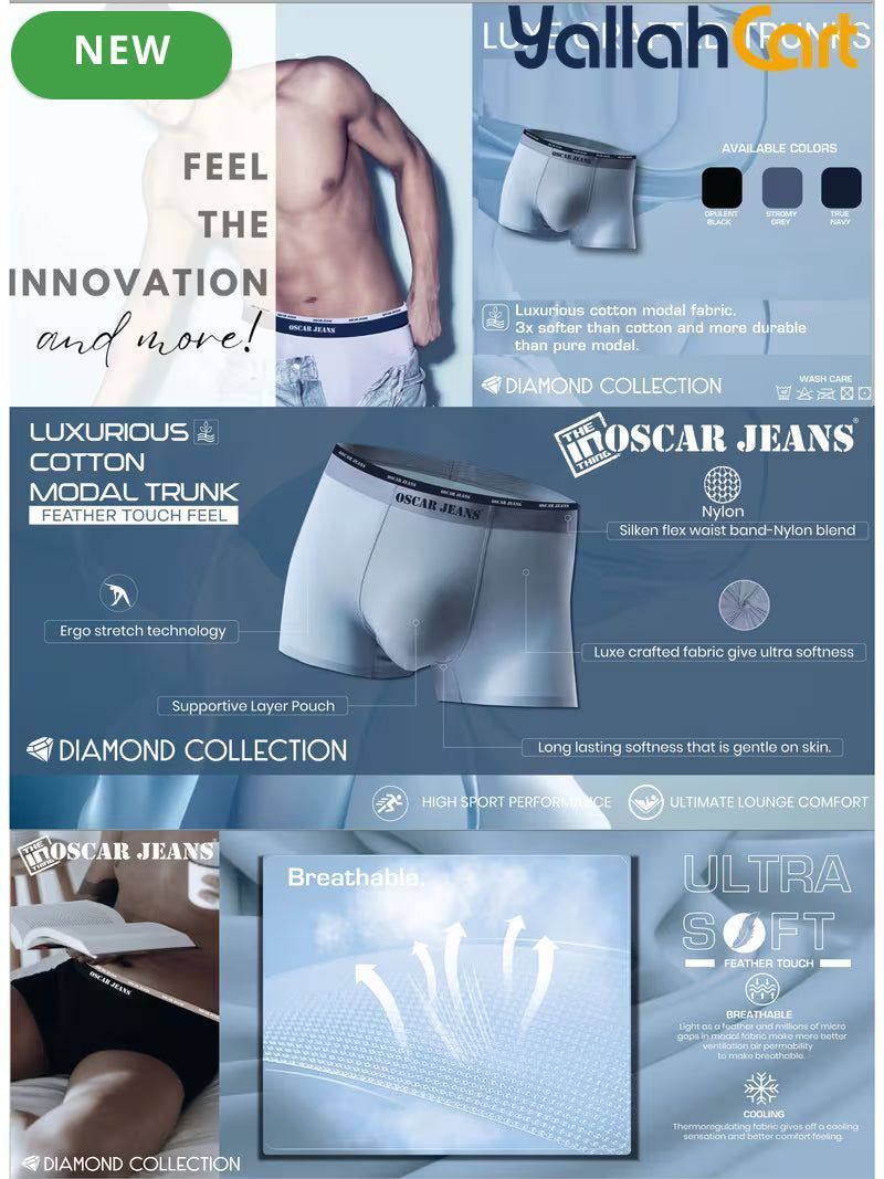 Pack Men's Modal Boxer Trunks - Opulent Black/Stormy Gray/True Navy, Premium Modal Lycra Blend, Seamless Stretch, Ultralight Moisture-Wicking Breathable Underwear, Athletic Sports Performance