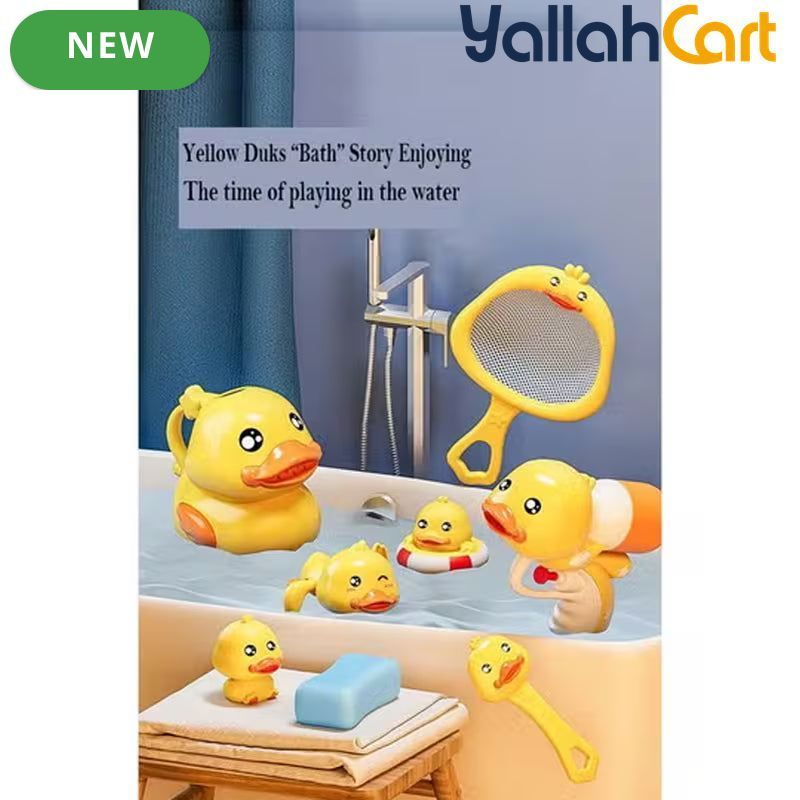 Children’s Bath Duck Toy Set - Yellow 8pcs Clockwork Duck Swimming & Water Spray Toy, Baby Bath Toys, Shower Pool Water Play Set for Toddlers & Kids
