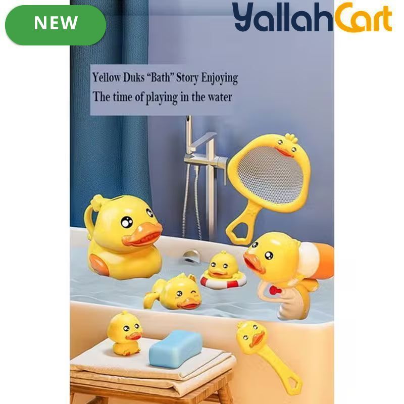 Children’s Bath Duck Toy Set - Yellow 8pcs Clockwork Duck Swimming & Water Spray Toy, Baby Bath Toys, Shower Pool Water Play Set for Toddlers & Kids