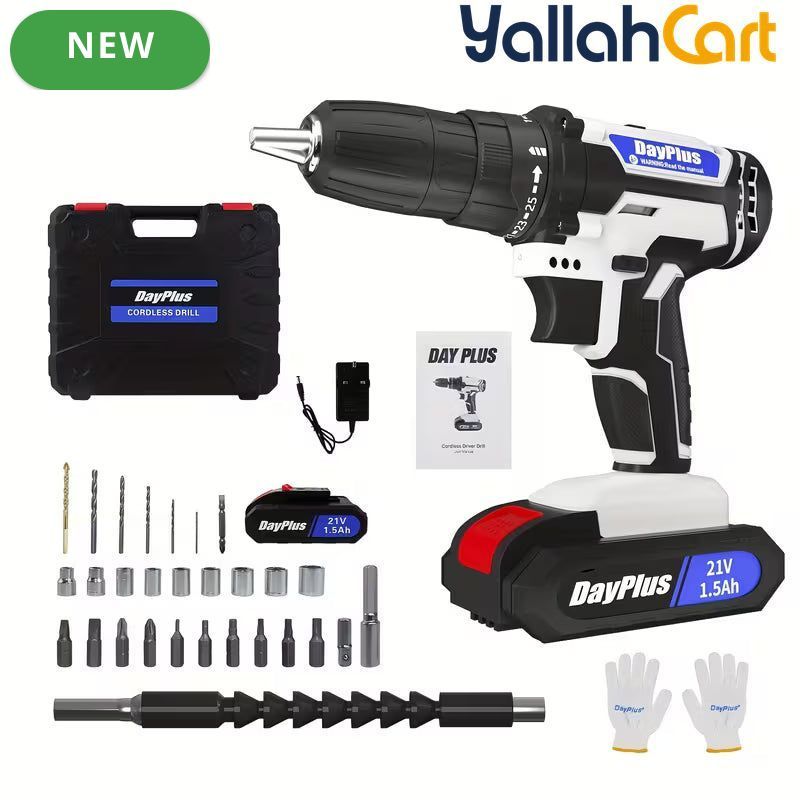 Cordless Drill Rechargeable - Blue/White, LED Light, Variable Speed, Two-Speed Adjustable Electric Drill, Rechargeable Battery, Cordless Design, Power Drill for Wood Drilling, Home Renovation And DIY Projects