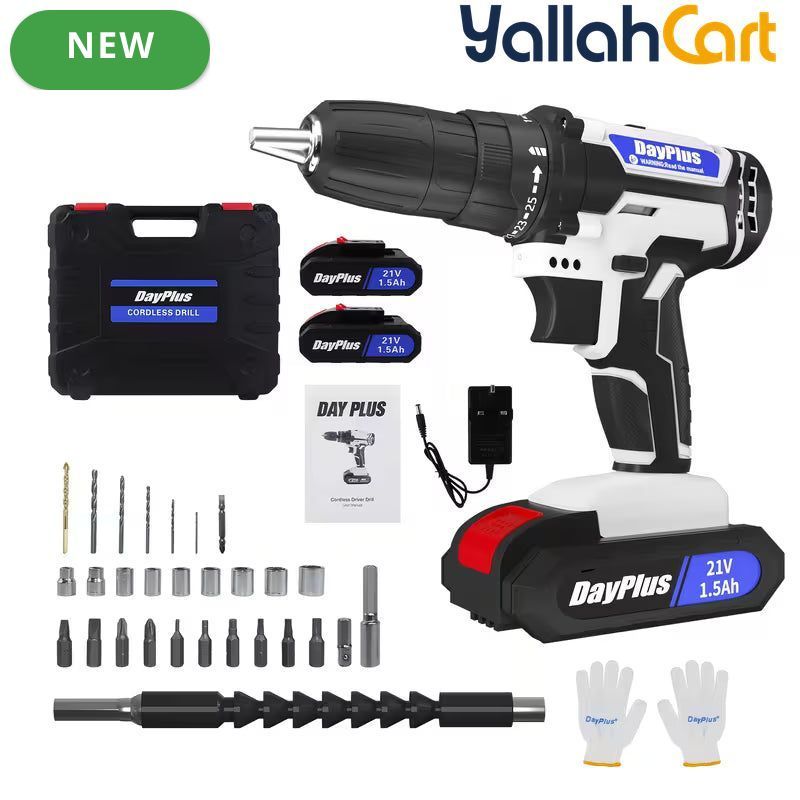 Cordless Drill Rechargeable - Blue/White, LED Light, Variable Speed, Two-Speed Adjustable Electric Drill, Rechargeable Battery, Cordless Design, Power Drill for Wood Drilling, Home Renovation And DIY Projects