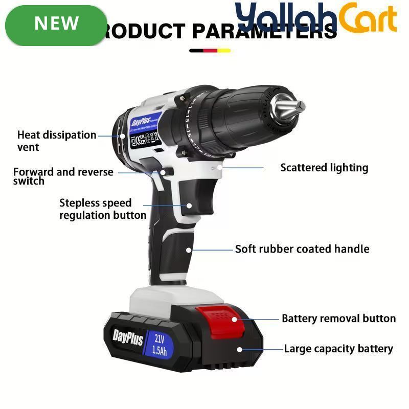 Cordless Drill Rechargeable - Blue/White, LED Light, Variable Speed, Two-Speed Adjustable Electric Drill, Rechargeable Battery, Cordless Design, Power Drill for Wood Drilling, Home Renovation And DIY Projects
