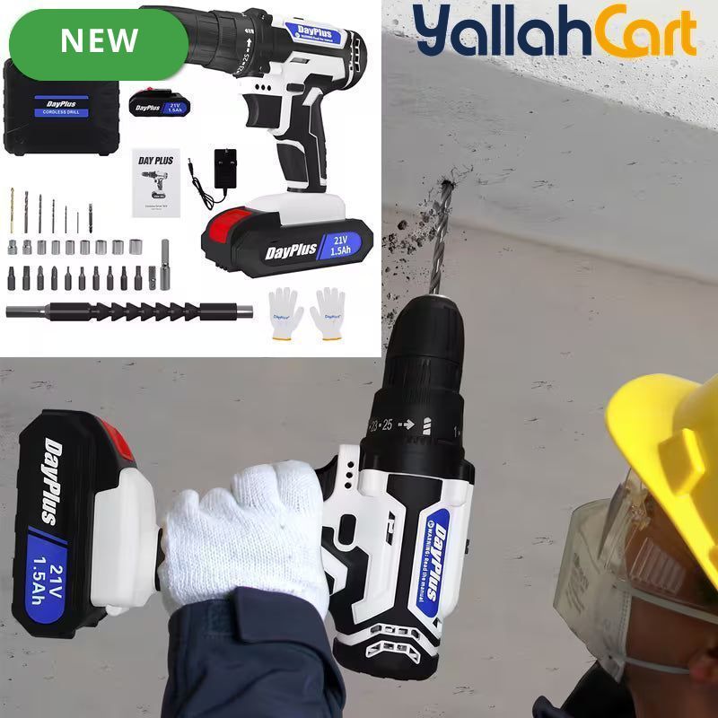 Cordless Drill Rechargeable - Blue/White, LED Light, Variable Speed, Two-Speed Adjustable Electric Drill, Rechargeable Battery, Cordless Design, Power Drill for Wood Drilling, Home Renovation And DIY Projects