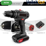 Upgrade 36V Electric Drill - Black And Red, 2pcs Batteries, Multifunctional Impact Cordless Drill, Wireless Hand Drill, Home Electric Power Tool, Complete Drill Kit With Accessories