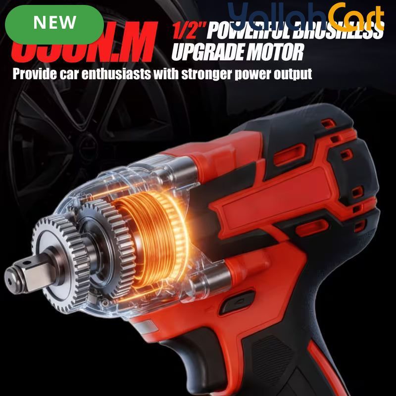 650N.M 1/2-Inch Cordless Impact Wrench - Black/Red, Brushless Impact Gun, 3300RPM High Torque Electric Power Driver, 2X 21V Batteries, Heavy-Duty Impact Wrench Set for Car & Home