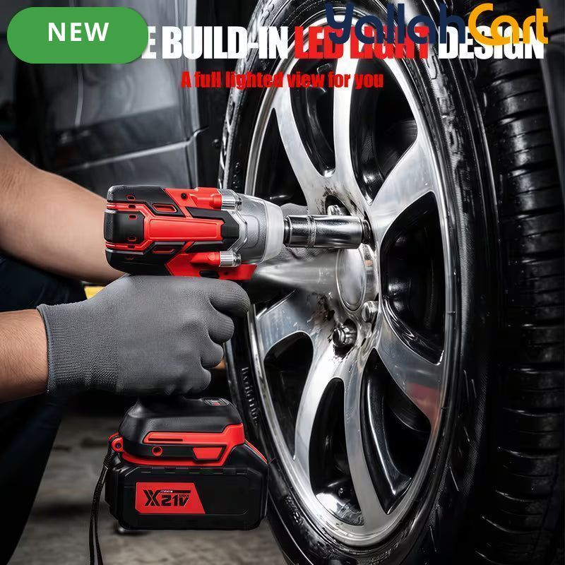 650N.M 1/2-Inch Cordless Impact Wrench - Black/Red, Brushless Impact Gun, 3300RPM High Torque Electric Power Driver, 2X 21V Batteries, Heavy-Duty Impact Wrench Set for Car & Home