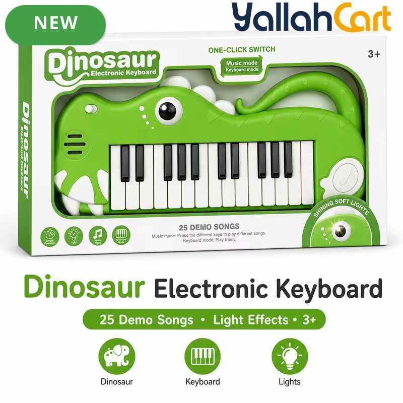 Dinosaur Electronic Keyboard for Kids - Multicolor 25 Demo Songs Musical Piano Toy with Light Effects, Music & Keyboard Modes, Early Learning Instrument for Boys & Girls Ages 3+