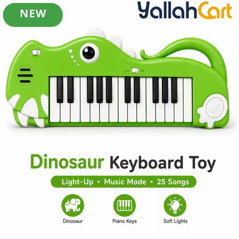 Dinosaur Electronic Keyboard for Kids - Multicolor 25 Demo Songs Musical Piano Toy with Light Effects, Music & Keyboard Modes, Early Learning Instrument for Boys & Girls Ages 3+