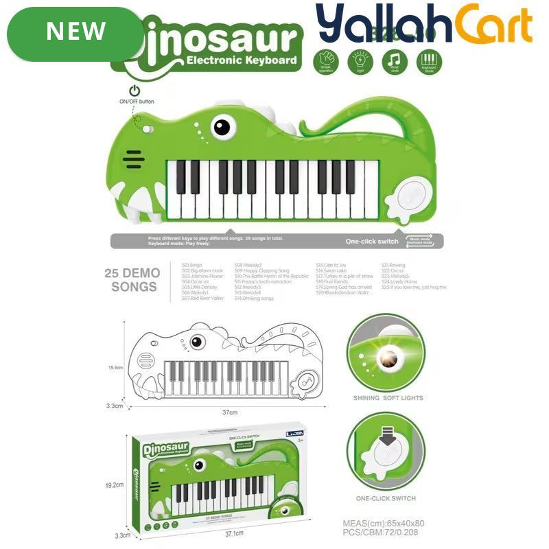 Dinosaur Electronic Keyboard for Kids - Multicolor 25 Demo Songs Musical Piano Toy with Light Effects, Music & Keyboard Modes, Early Learning Instrument for Boys & Girls Ages 3+