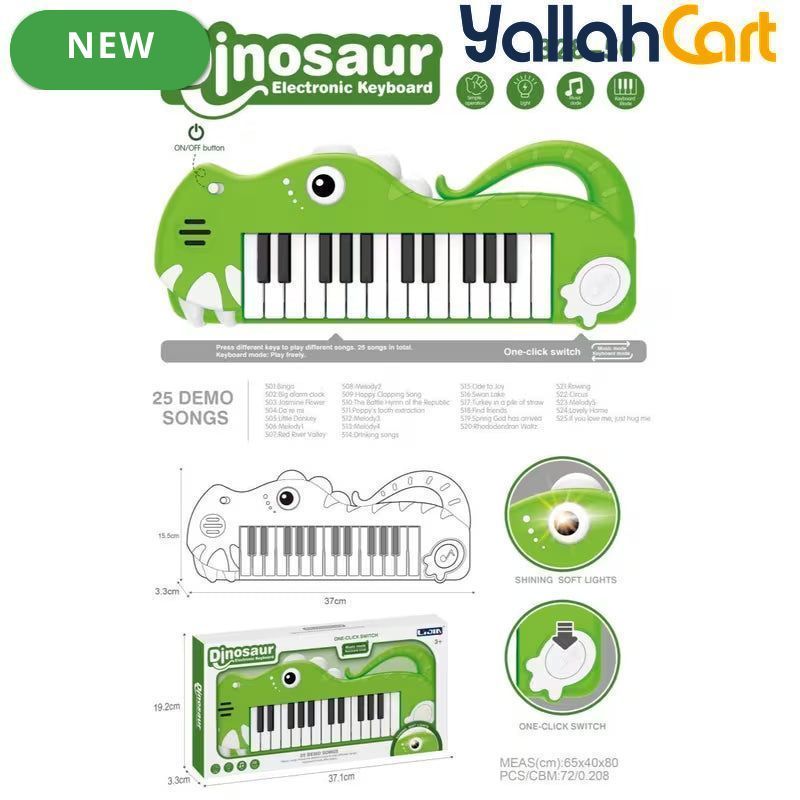 Dinosaur Electronic Keyboard for Kids - Multicolor 25 Demo Songs Musical Piano Toy with Light Effects, Music & Keyboard Modes, Early Learning Instrument for Boys & Girls Ages 3+