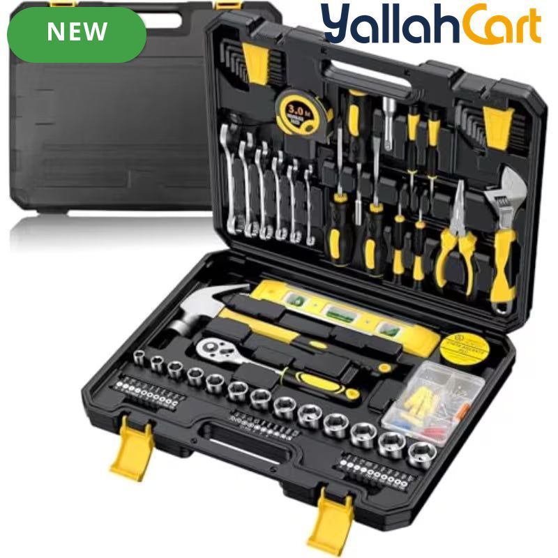 108pcs Household And Automotive Tool Set - Black/Yellow, Home And Car Repair Hand Tools Kit, Complete Mechanic Tool Set with Portable Toolbox Organizer, Wrenches, Screwdrivers, Pliers And Accessories