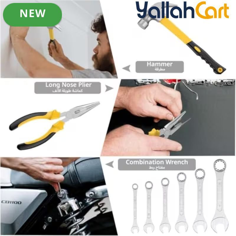 108pcs Household And Automotive Tool Set - Black/Yellow, Home And Car Repair Hand Tools Kit, Complete Mechanic Tool Set with Portable Toolbox Organizer, Wrenches, Screwdrivers, Pliers And Accessories