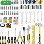 108pcs Household And Automotive Tool Set - Black/Yellow, Home And Car Repair Hand Tools Kit, Complete Mechanic Tool Set with Portable Toolbox Organizer, Wrenches, Screwdrivers, Pliers And Accessories