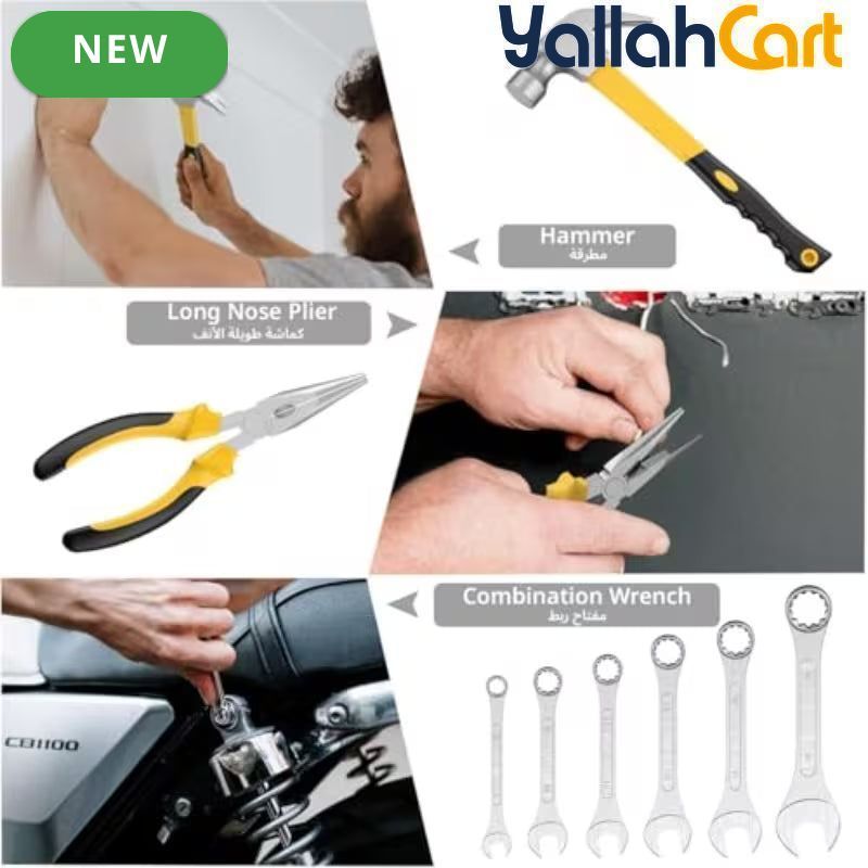 108pcs Household And Automotive Tool Set - Black/Yellow, Home And Car Repair Hand Tools Kit, Complete Mechanic Tool Set with Portable Toolbox Organizer, Wrenches, Screwdrivers, Pliers And Accessories