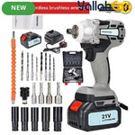1/2 Inch Brushless Cordless High Torque Impact Wrench - Silver/Black, Battery Powered Impact Gun, High Torque Motor, Fast Charger, 1/2 Inch Drive, Perfect for Car, Truck & Automotive Maintenance
