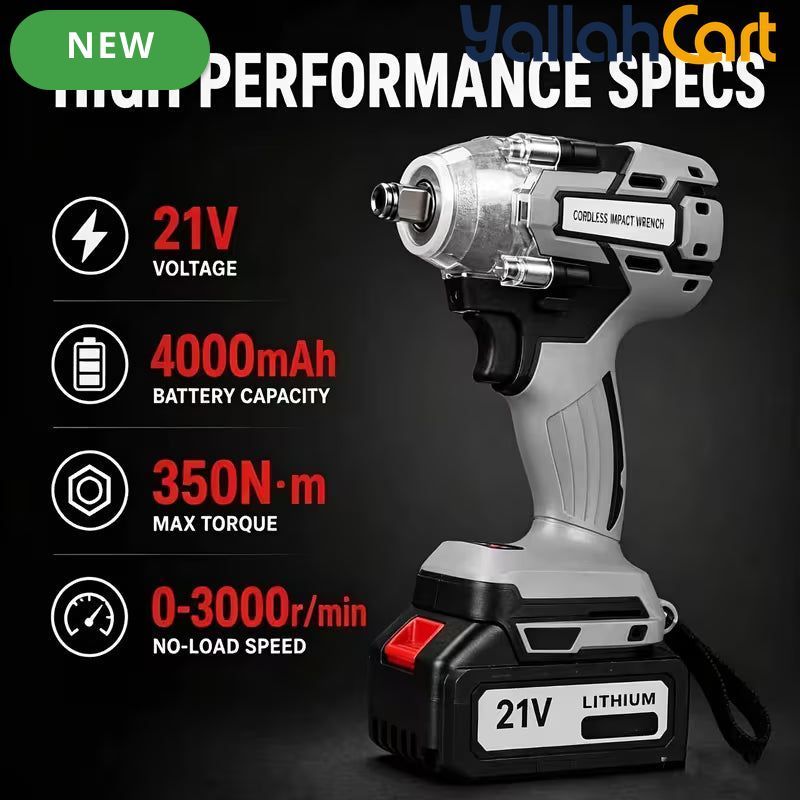 1/2 Inch Brushless Cordless High Torque Impact Wrench - Silver/Black, Battery Powered Impact Gun, High Torque Motor, Fast Charger, 1/2 Inch Drive, Perfect for Car, Truck & Automotive Maintenance