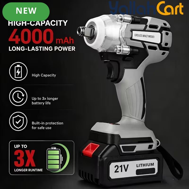 1/2 Inch Brushless Cordless High Torque Impact Wrench - Silver/Black, Battery Powered Impact Gun, High Torque Motor, Fast Charger, 1/2 Inch Drive, Perfect for Car, Truck & Automotive Maintenance