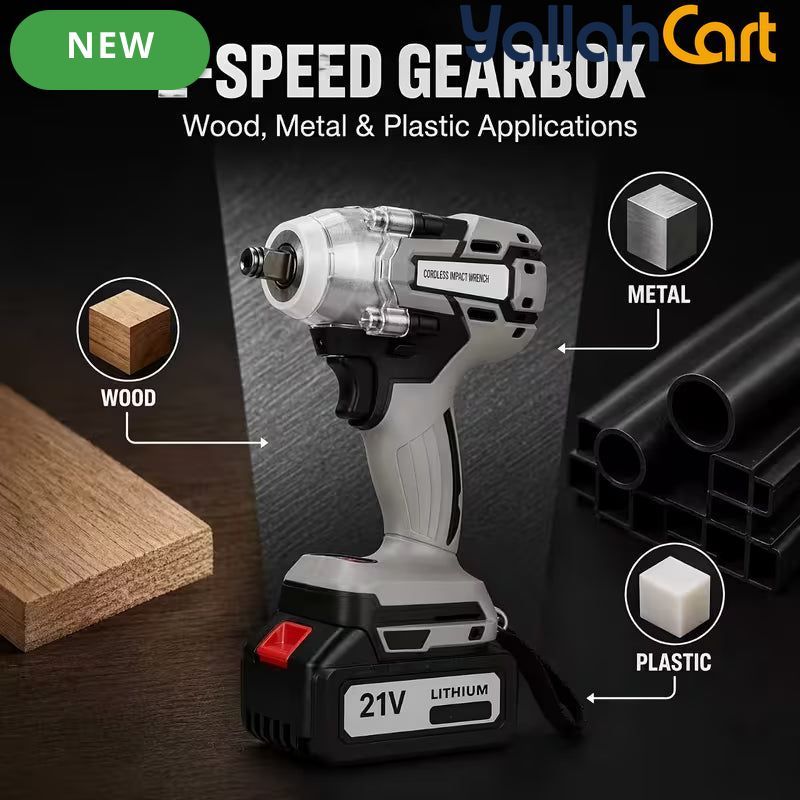 1/2 Inch Brushless Cordless High Torque Impact Wrench - Silver/Black, Battery Powered Impact Gun, High Torque Motor, Fast Charger, 1/2 Inch Drive, Perfect for Car, Truck & Automotive Maintenance