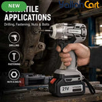 1/2 Inch Brushless Cordless High Torque Impact Wrench - Silver/Black, Battery Powered Impact Gun, High Torque Motor, Fast Charger, 1/2 Inch Drive, Perfect for Car, Truck & Automotive Maintenance
