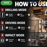 1/2 Inch Brushless Cordless High Torque Impact Wrench - Silver/Black, Battery Powered Impact Gun, High Torque Motor, Fast Charger, 1/2 Inch Drive, Perfect for Car, Truck & Automotive Maintenance