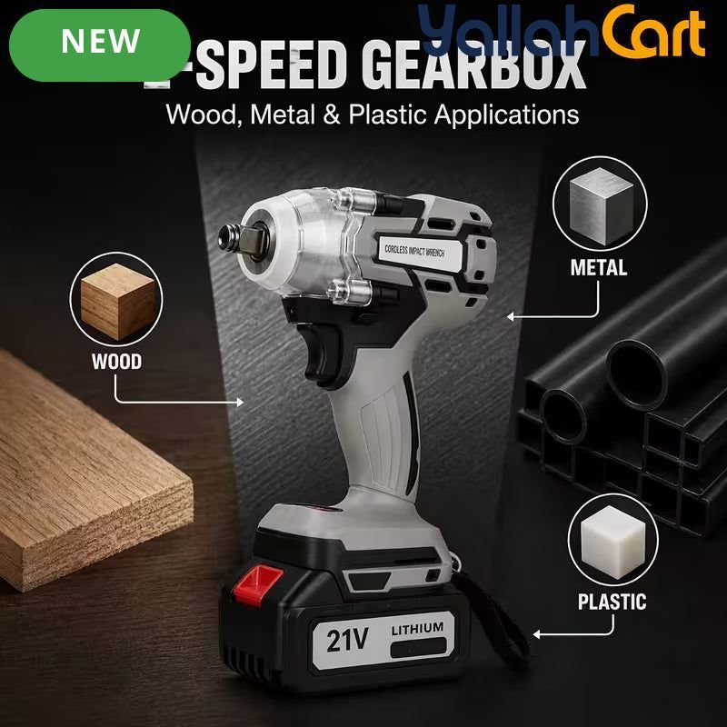 1/2 Inch Brushless Cordless High Torque Impact Wrench - Silver/Black, Battery Powered Impact Gun, High Torque Motor, Fast Charger, 1/2 Inch Drive, Perfect for Car, Truck & Automotive Maintenance