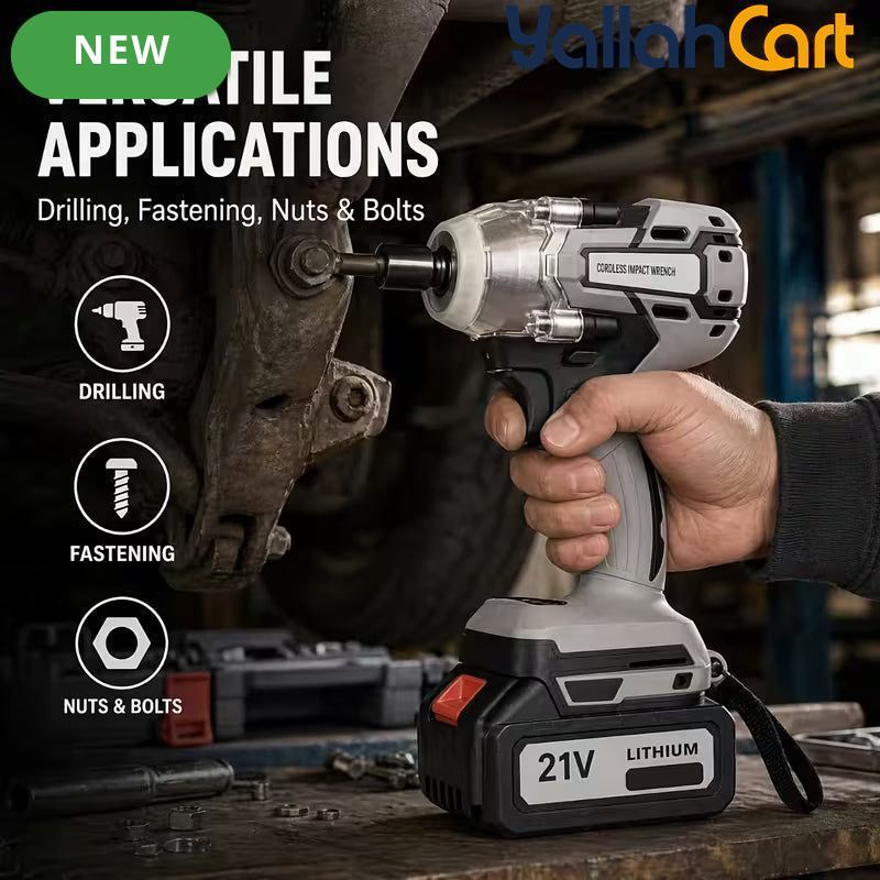 1/2 Inch Brushless Cordless High Torque Impact Wrench - Silver/Black, Battery Powered Impact Gun, High Torque Motor, Fast Charger, 1/2 Inch Drive, Perfect for Car, Truck & Automotive Maintenance