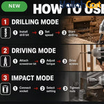 1/2 Inch Brushless Cordless High Torque Impact Wrench - Silver/Black, Battery Powered Impact Gun, High Torque Motor, Fast Charger, 1/2 Inch Drive, Perfect for Car, Truck & Automotive Maintenance