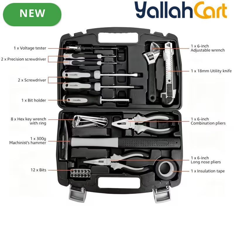 32pcs Household Hand Tool Set - Black & Silver, High Grade Complete Hardware Tool Kit, Sturdy Practical Hand Tools for Home Improvement, Household Maintenance, DIY Projects and General Handwork
