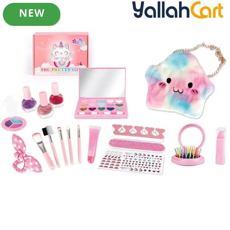 Girls Makeup Set - Pink Children’s Princess Pretend Play Makeup Kit, Kids Beauty Cosmetics Toy Set, Makeup Box with Beauty Accessories, Creative Role Play Toy, Birthday Gift for Girls