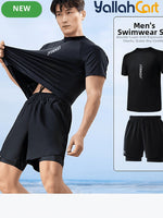 Men’s Swimwear Set – Loose Fit Double-Layer Swim Trunks & Plus Size Modest Swim Shirt