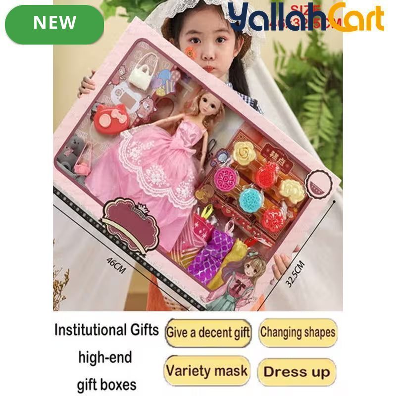 Large Princess Doll Playset - Pink 46CM Fashion Doll with Gift Box & Dressing Accessories, Pretend Play Set for Children, Princess Dress-Up Doll Toy, Birthday & Holiday Gift