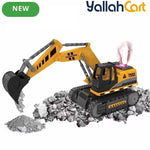Remote Control Construction Digger Excavator Toy - Yellow/Black 27Hz RC Vehicle with Full Functional Movement, Spray & Lights, Construction Truck Toy for Kids, Interactive Pretend Play Gift