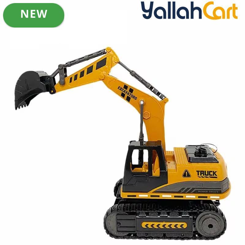Remote Control Construction Digger Excavator Toy - Yellow/Black 27Hz RC Vehicle with Full Functional Movement, Spray & Lights, Construction Truck Toy for Kids, Interactive Pretend Play Gift