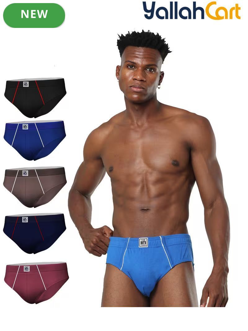 Pack Men's Premium Cotton Underwear Briefs - Black, Maroon, Airforce Blue, Royal Blue, Brown & Navy, Super Combed Soft, Breathable Anti-Odor, No-Marks Elastic Waistband