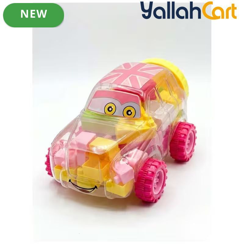 28pcs Kids Building Block Car Toy - Multicolor Transparent Cartoon Vehicle with Colorful Bricks, Educational STEM Construction Toy for Boys & Girls, Creative Building & Assembly Game