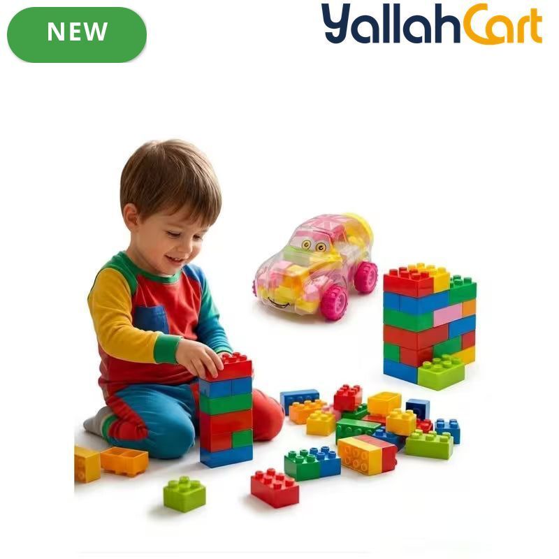 28pcs Kids Building Block Car Toy - Multicolor Transparent Cartoon Vehicle with Colorful Bricks, Educational STEM Construction Toy for Boys & Girls, Creative Building & Assembly Game