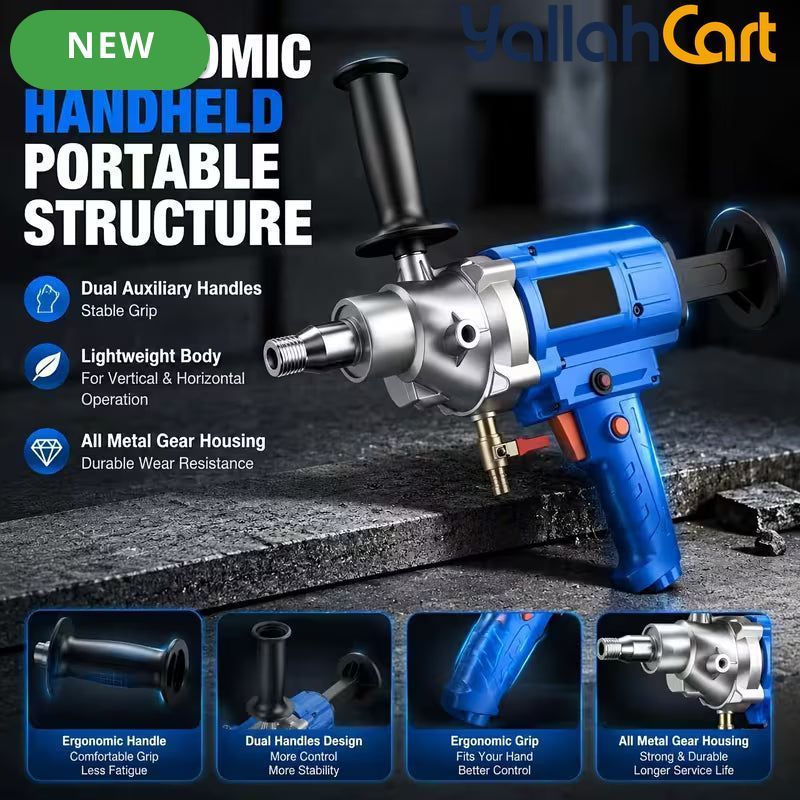 Industrial 4300W Diamond Core Drilling Machine - Blue & Silver, Portable Handheld Wet Core Drill, 1900RPM Idle Speed, Overload Protection, Safety Clutch, Concrete, Brick & Wall Hole Making
