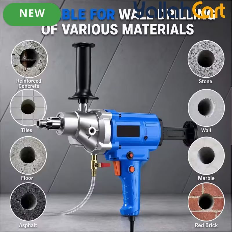 Industrial 4300W Diamond Core Drilling Machine - Blue & Silver, Portable Handheld Wet Core Drill, 1900RPM Idle Speed, Overload Protection, Safety Clutch, Concrete, Brick & Wall Hole Making