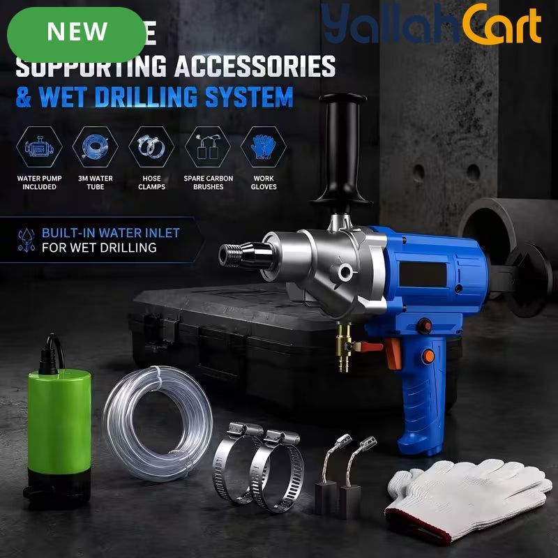 Industrial 4300W Diamond Core Drilling Machine - Blue & Silver, Portable Handheld Wet Core Drill, 1900RPM Idle Speed, Overload Protection, Safety Clutch, Concrete, Brick & Wall Hole Making