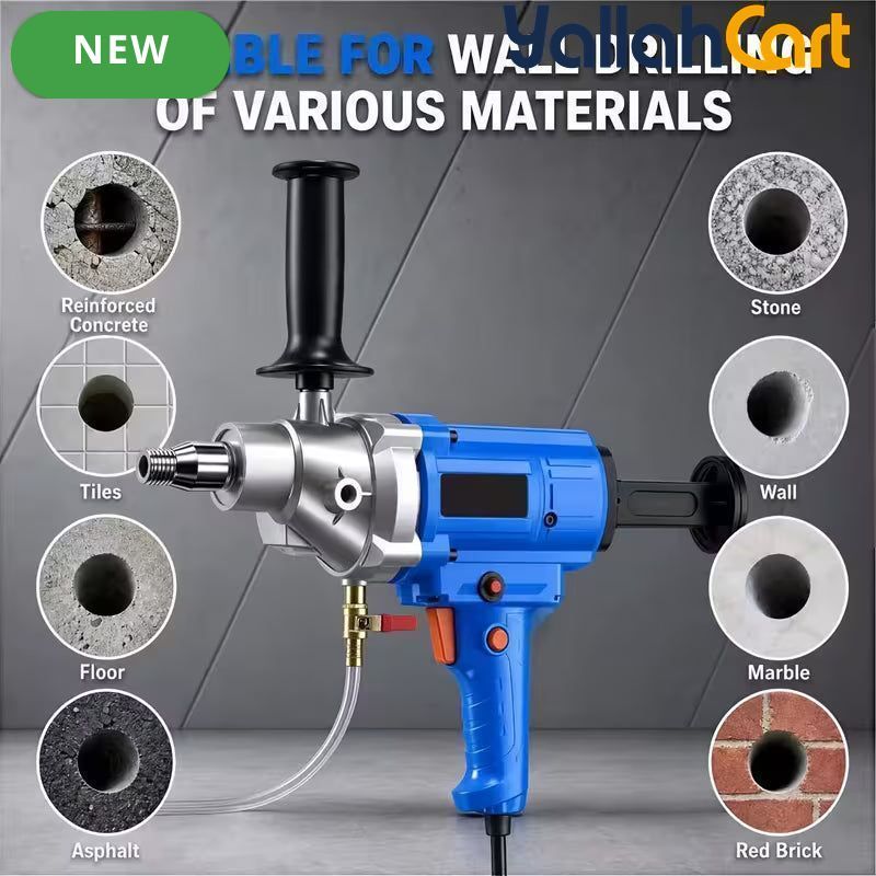 Industrial 4300W Diamond Core Drilling Machine - Blue & Silver, Portable Handheld Wet Core Drill, 1900RPM Idle Speed, Overload Protection, Safety Clutch, Concrete, Brick & Wall Hole Making