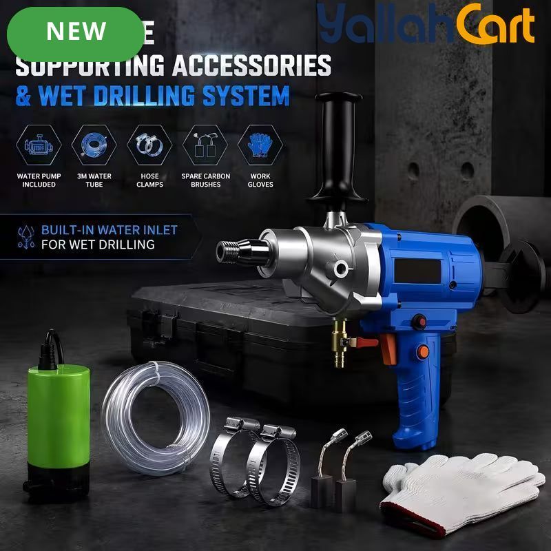 Industrial 4300W Diamond Core Drilling Machine - Blue & Silver, Portable Handheld Wet Core Drill, 1900RPM Idle Speed, Overload Protection, Safety Clutch, Concrete, Brick & Wall Hole Making