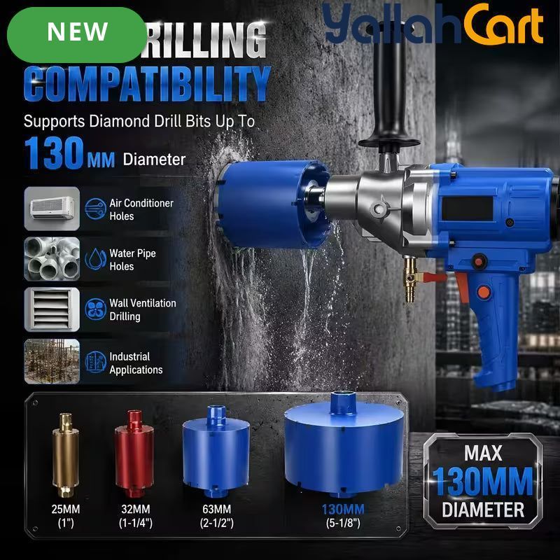 Industrial 4300W Diamond Core Drilling Machine - Blue & Silver, Portable Handheld Wet Core Drill, 1900RPM Idle Speed, Overload Protection, Safety Clutch, Concrete, Brick & Wall Hole Making