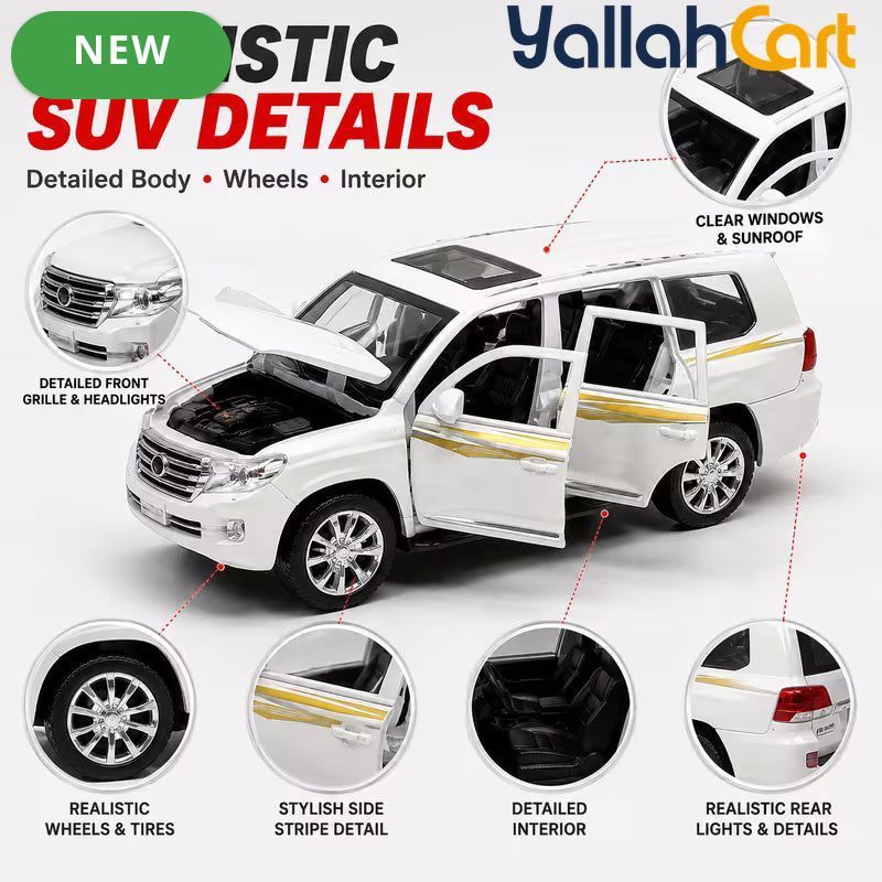 Die-Cast SUV Toy Car - White Realistic Model Vehicle with Openable Doors & Hood, Mini Car Toy for Kids Ages 3+, Pretend Play & Collectible Vehicle Gift for Boys & Girls