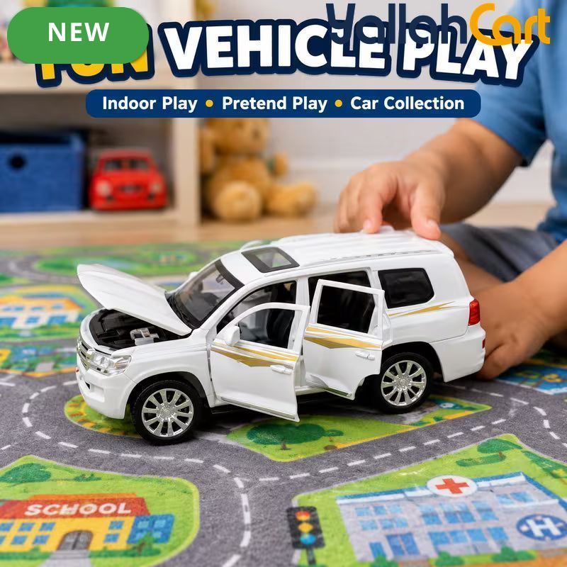 Die-Cast SUV Toy Car - White Realistic Model Vehicle with Openable Doors & Hood, Mini Car Toy for Kids Ages 3+, Pretend Play & Collectible Vehicle Gift for Boys & Girls