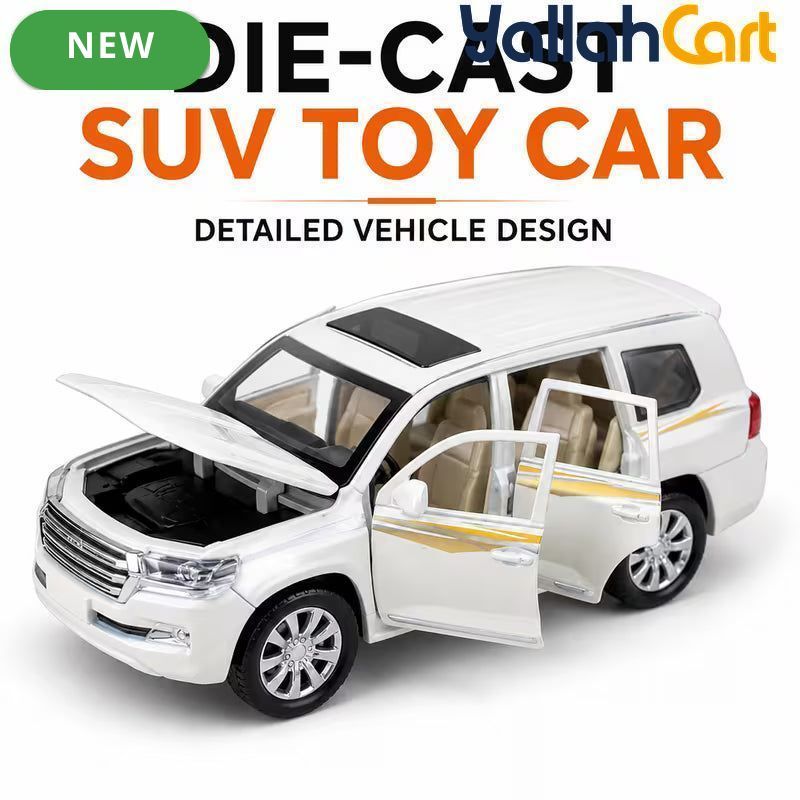 Die-Cast SUV Toy Car - White Realistic Model Vehicle with Openable Doors & Hood, Mini Car Toy for Kids Ages 3+, Pretend Play & Collectible Vehicle Gift for Boys & Girls