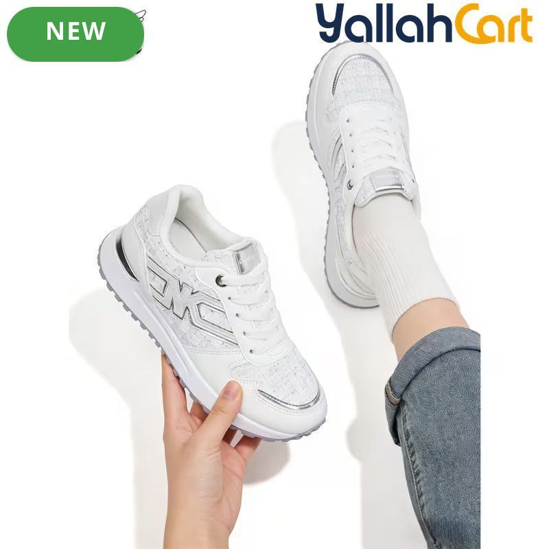 Desai Women's Chunky Platform Sneakers – White Retro Lace-Up Shoes