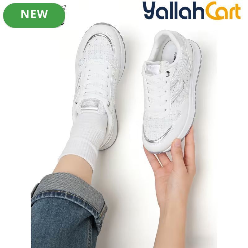 Desai Women's Chunky Platform Sneakers – White Retro Lace-Up Shoes