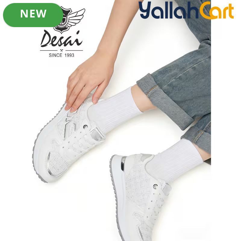 Desai Women's Chunky Platform Sneakers – White Retro Lace-Up Shoes