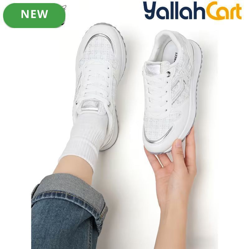 Desai Women's Chunky Platform Sneakers – White Retro Lace-Up Shoes
